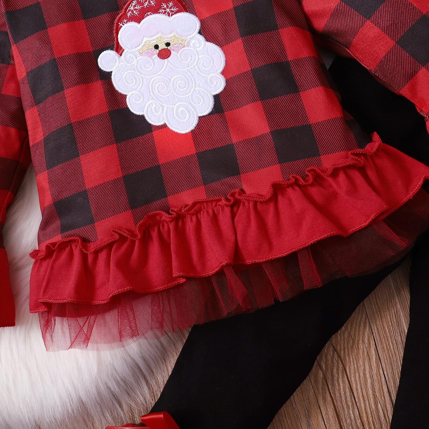 1-6T Toddler Girl Christmas Clothes Set Plaid Santa Claus T-Shirts Tees Pullover Shirts Tops+Flare Pants Outfit Set