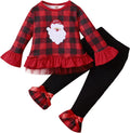 1-6T Toddler Girl Christmas Clothes Set Plaid Santa Claus T-Shirts Tees Pullover Shirts Tops+Flare Pants Outfit Set